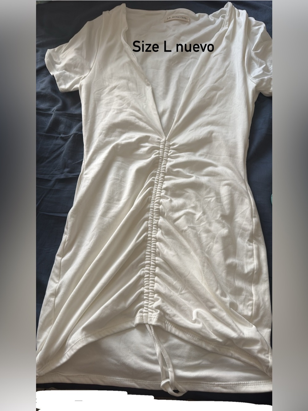 Double layer not see through White Ruched Front Drawstring Dress